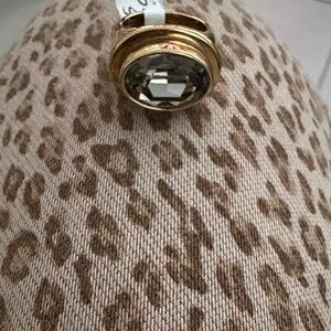 Gold Tone Ring with Clear Gray Gemstone